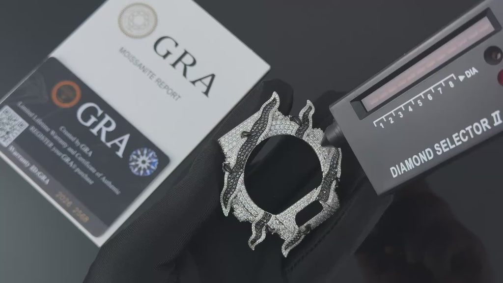 Luxury White Gold Buss Down Iced Out Flame Watch Case 925 Silver VVS Moissanite Bezel DW6900