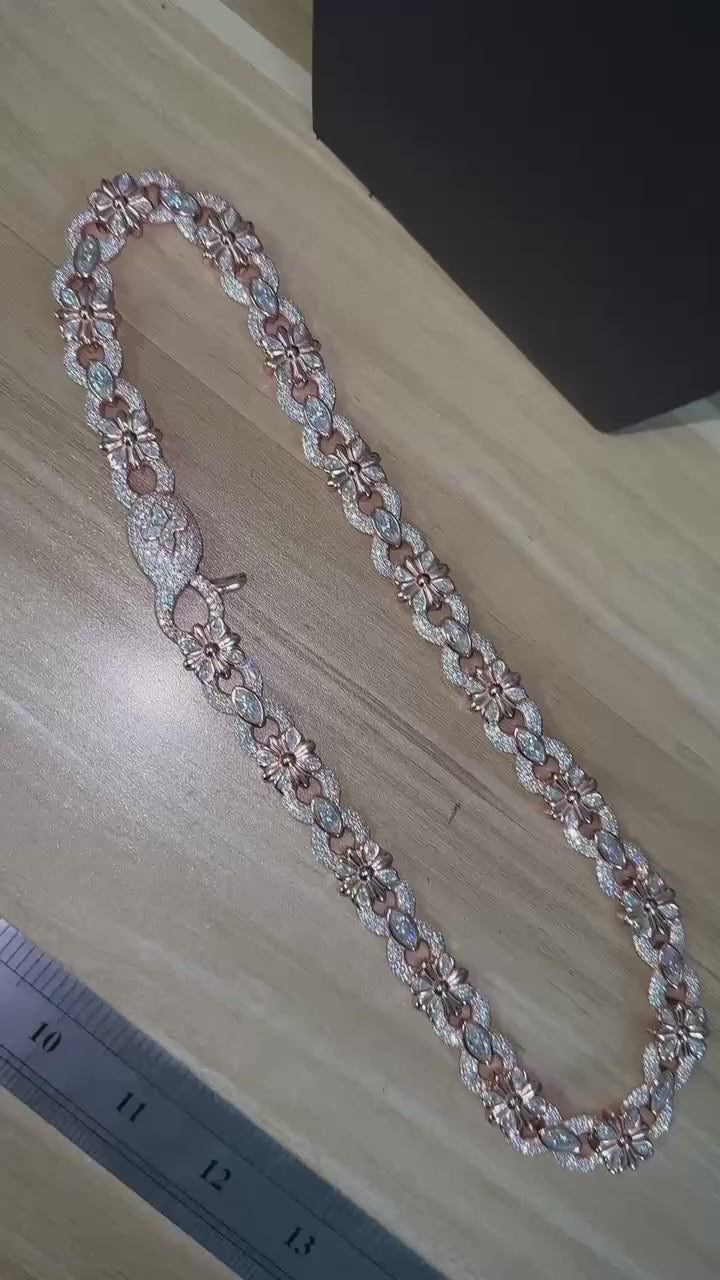 Unisex 15mm Cross Infinity Link Round Brilliant Cut VVS Moissanite Cuban Link Chain Necklace Rose Gold Plated 925 Sterling Silver