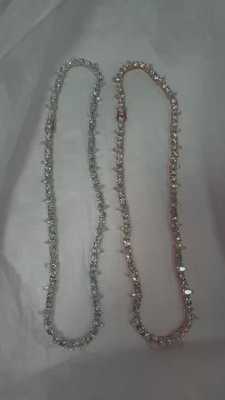 Men's Iced Out 925 Sterling Silver Round Moissanite Spike Tennis Chain Necklace 5mm