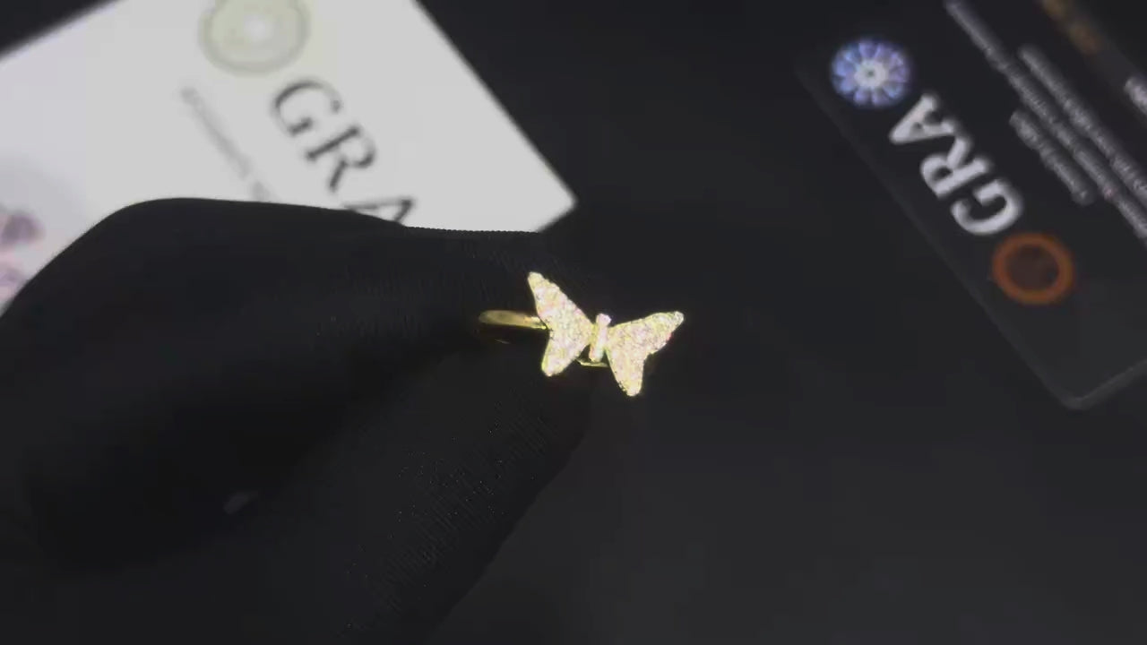 Women's Round Brilliant Cut VVS Moissanite Butterfly Ring 925 Sterling Silver