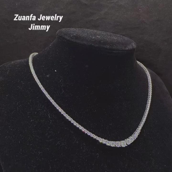Unisex Iced Out 925 Sterling Silver Rhodium Plated VVS Moissanite Gradient Cluster Tennis Chain Necklace 2mm