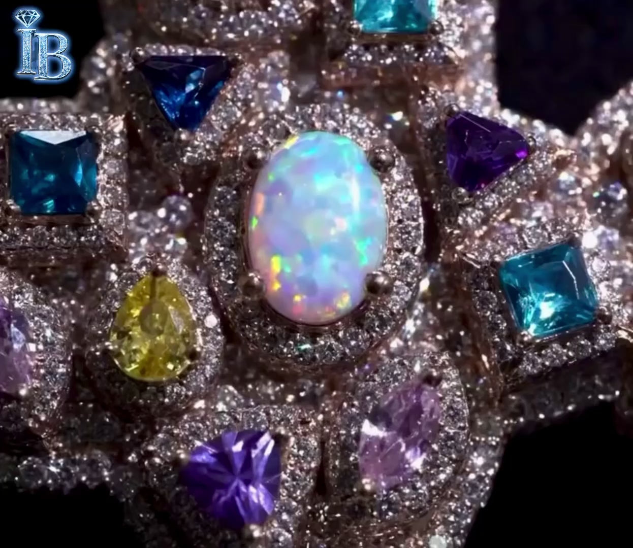 Iced out Assorted Gemstone Opal 3D Moissanite Cross Pendant (Only)