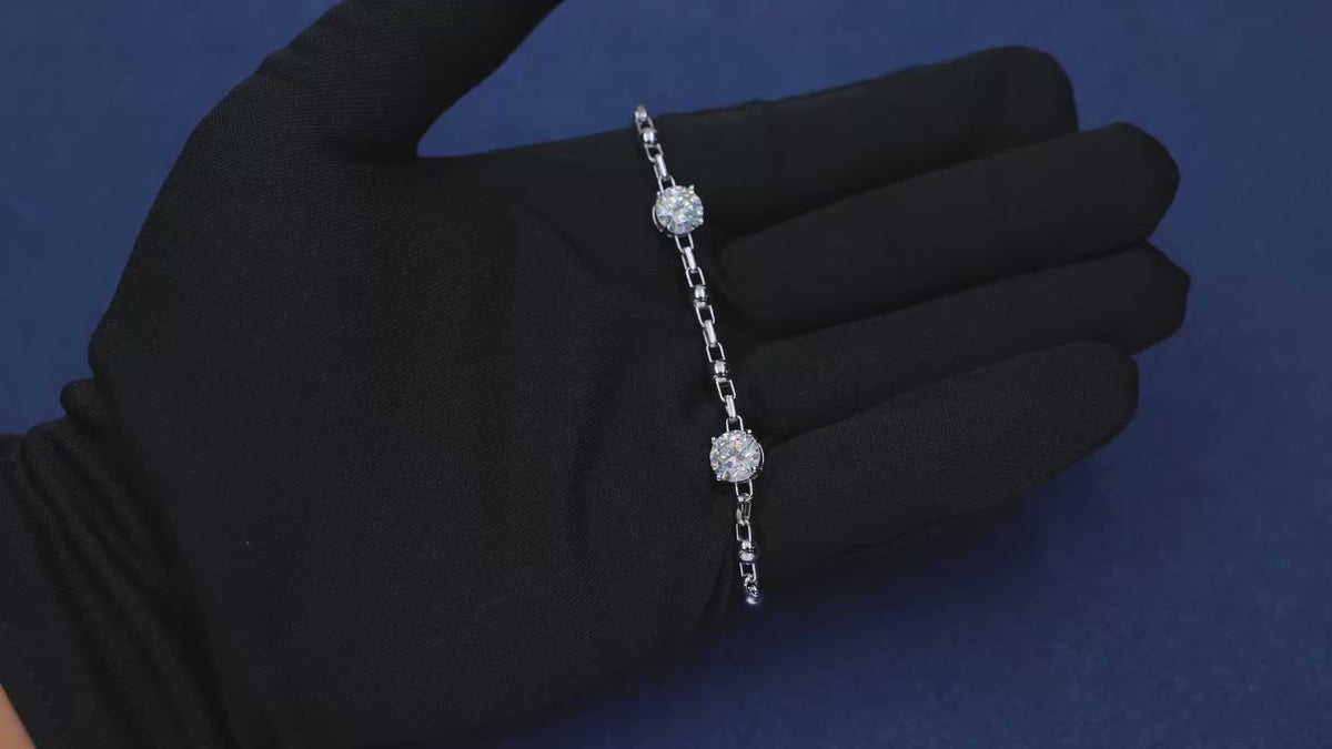 Unisex Iced Out 925 Sterling Silver VVS Moissanite Round Brilliant Cut Bead Link Chain Bracelet 8mm