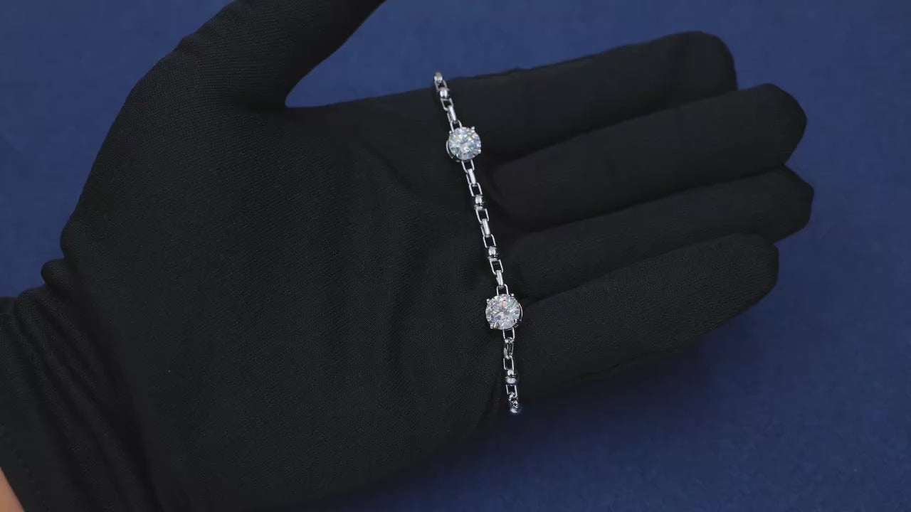 Unisex Iced Out 925 Sterling Silver VVS Moissanite Round Brilliant Cut Bead Link Chain Bracelet 8mm