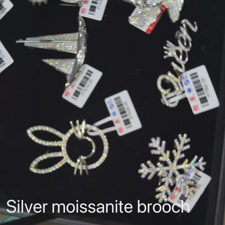 Women's Round Brilliant Cut VVS Moissanite Brooch 925 Sterling Silver