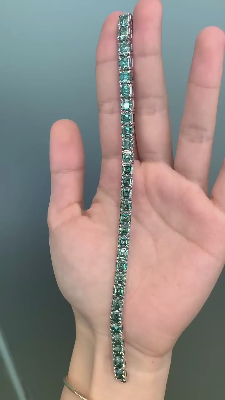 Unisex 5.5mm Asscher Cut Green Moissanite Tennis Bracelet 925 Sterling Silver