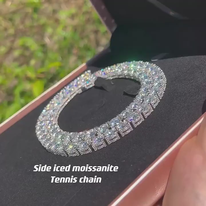 Unisex 5mm 6.5mm Round Brilliant Cut VVS Moissanite Tennis Chain Necklace Rhodium Plated 925 Sterling Silver