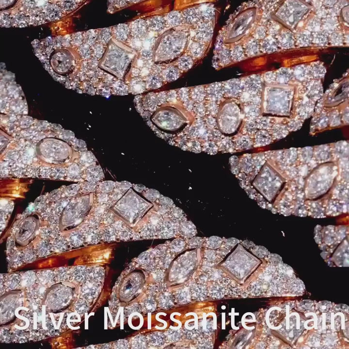 Men's 15mm Round Brilliant Cut Moissanite Cuban Link Chain Necklace 925 Sterling Silver Rose Gold Plated